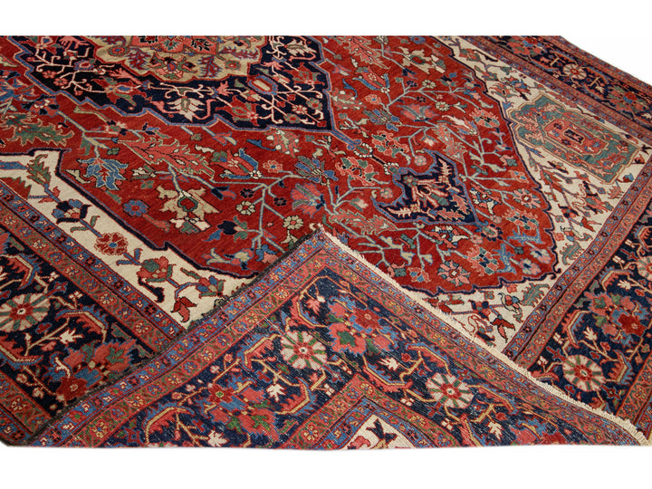 Antique Heriz Wool Rug 10 X 14