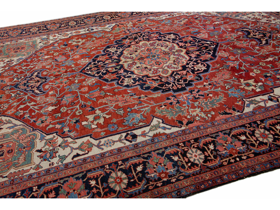 Antique Heriz Wool Rug 10 X 14
