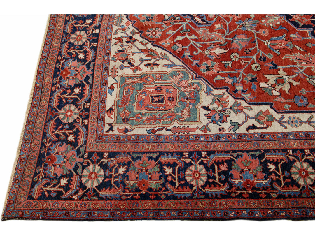 Antique Heriz Wool Rug 10 X 14