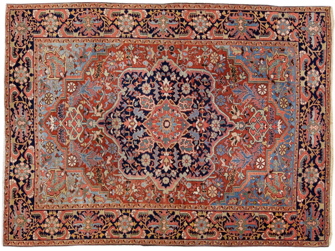 Rust Antique Persian Heriz Handmade Medallion Designed Wool Rug