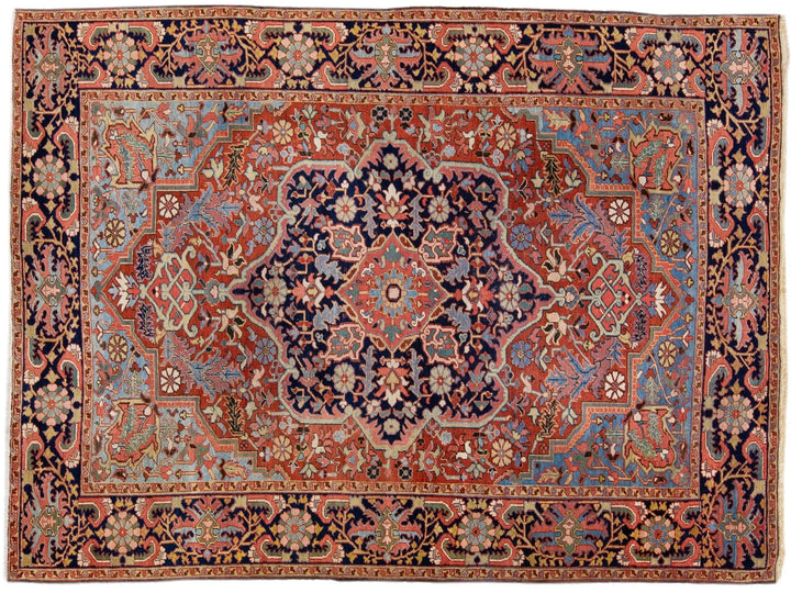 Rust Antique Persian Heriz Handmade Medallion Designed Wool Rug
