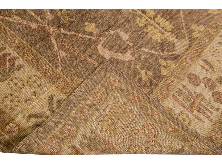Modern Turkish Oushak Handmade Floral Motif Brown Gallery Wool Rug