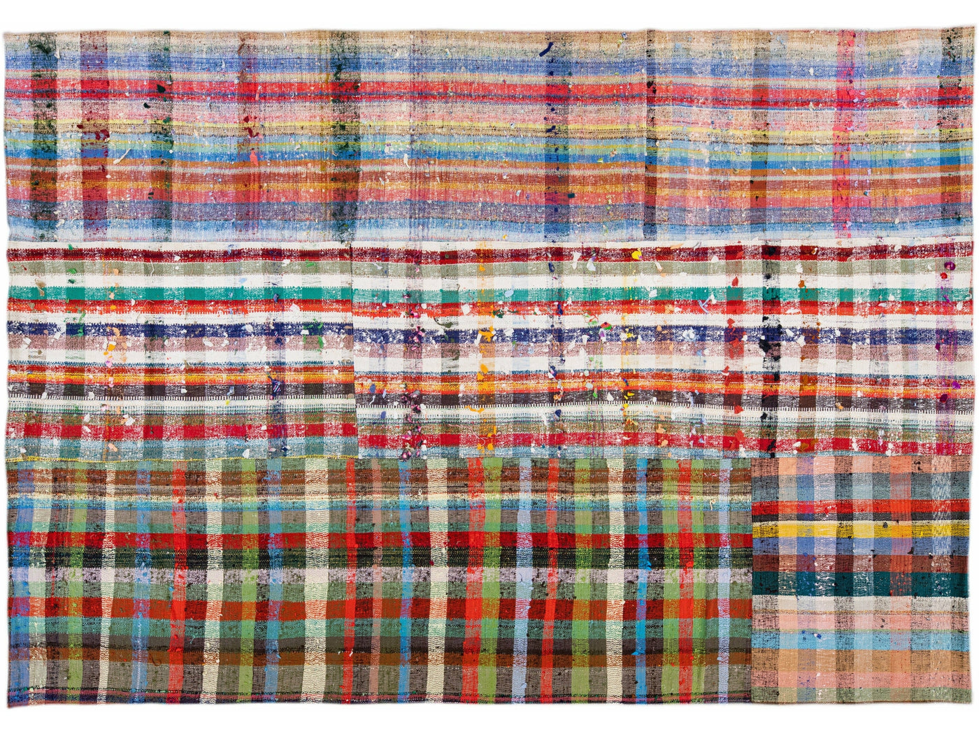Vintage Turkish Kilim Flatweave Wool Rug With Multicolor Geometric Pattern