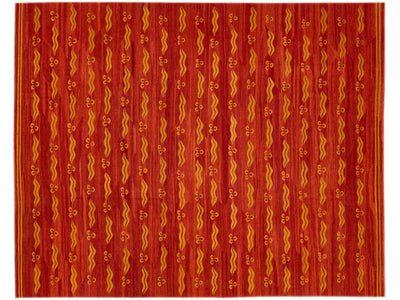 Modern Rust Kilim Flatweave Geometric Pattern Wool Rug