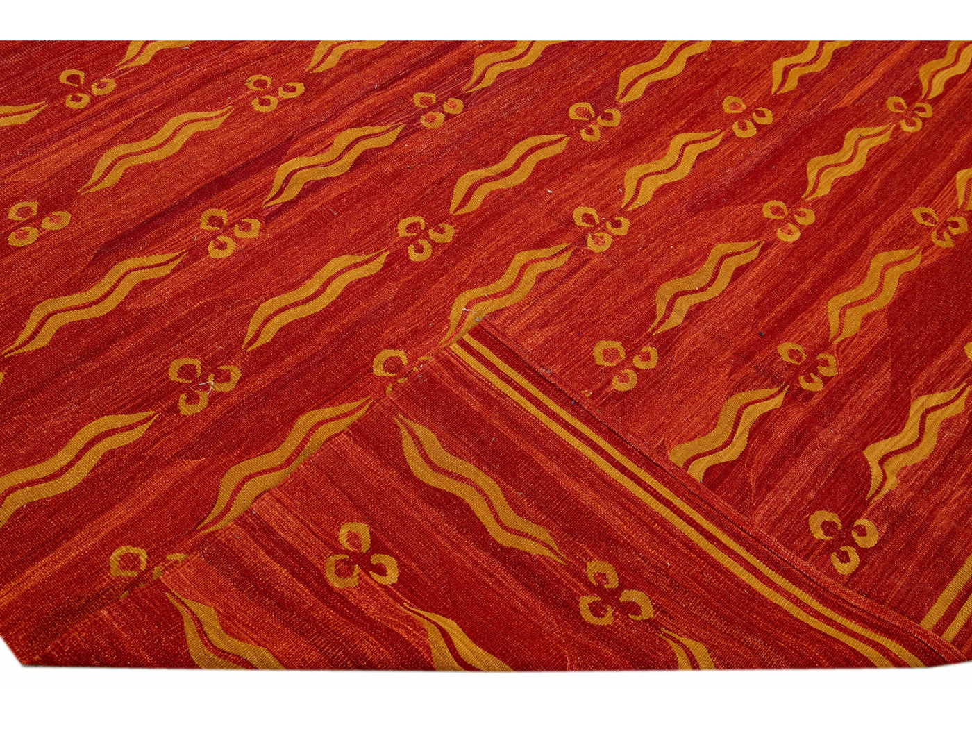 Modern Rust Kilim Flatweave Geometric Pattern Wool Rug