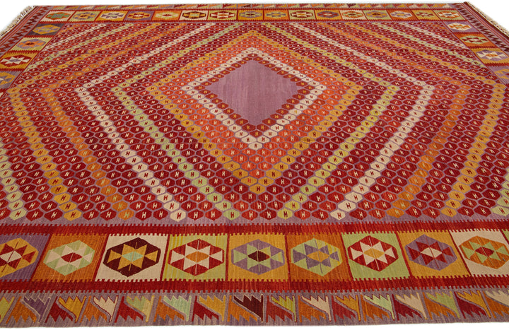 Modern Kilim Flatweave Wool Rug 11 X 13