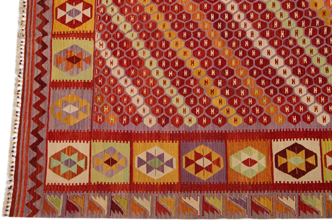Modern Kilim Flatweave Wool Rug 11 X 13
