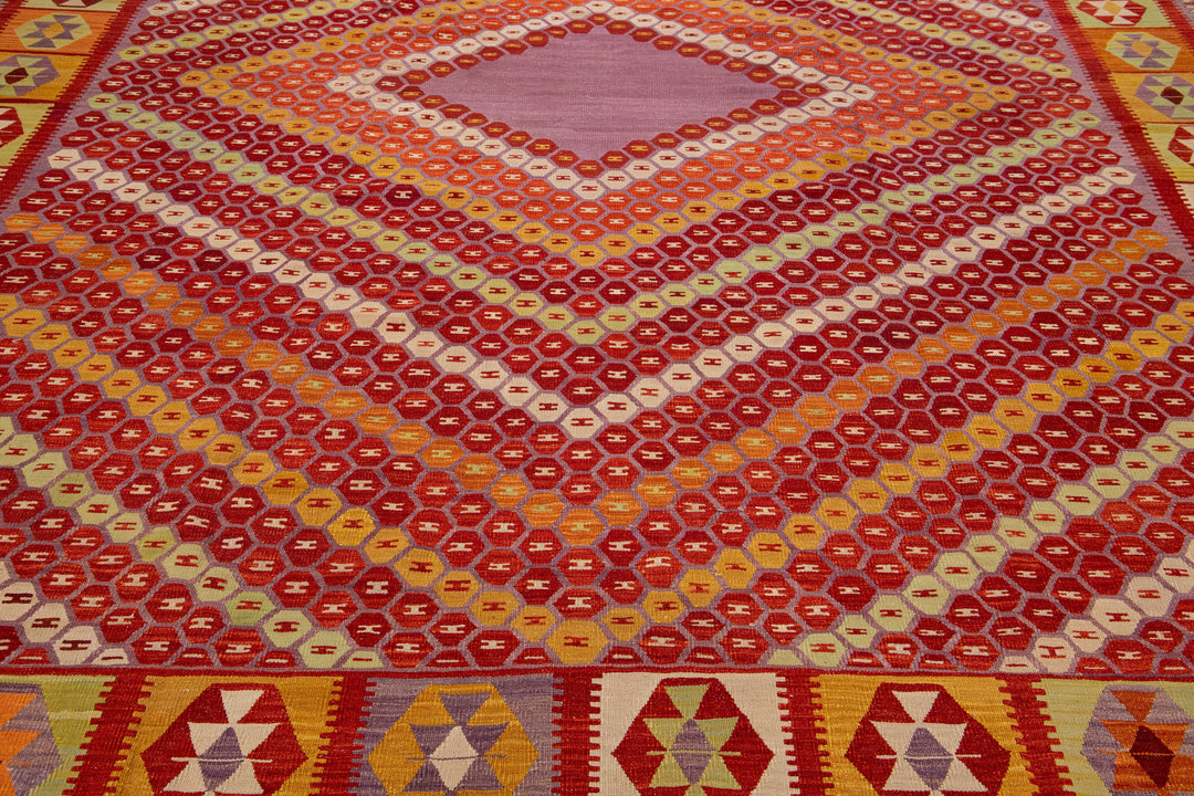 Modern Kilim Flatweave Wool Rug 11 X 13
