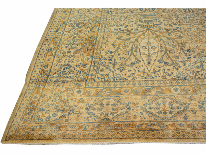 Antique Persian Kerman Handmade All-Over Floral Goldenrod Wool Rug