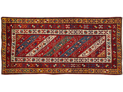 Antique Kazak Wool Rug 4 X 9