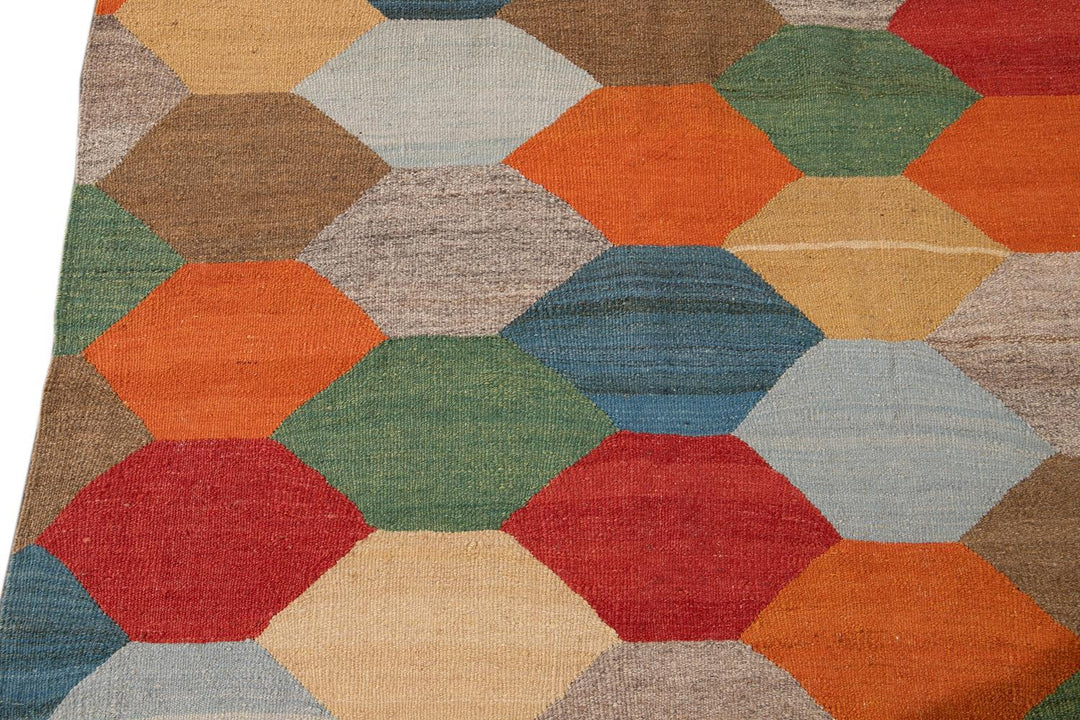 21st Century Modern Kilim Wool Rug 8 X 13