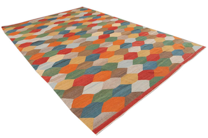 21st Century Modern Kilim Wool Rug 8 X 13