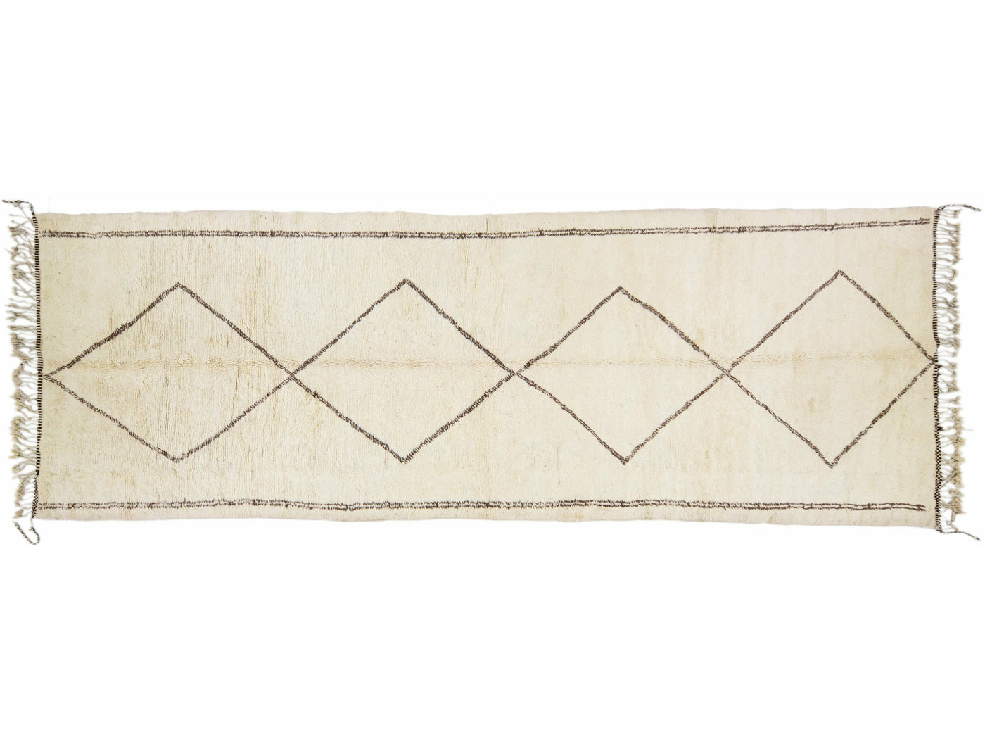 Modern Moroccan Handmade Tribal Designed Beige Wool Long Runner