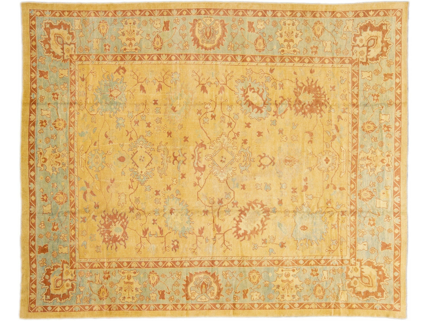 Modern Turkish Oushak Handmade Floral Goldenrod Oversize Wool Rug