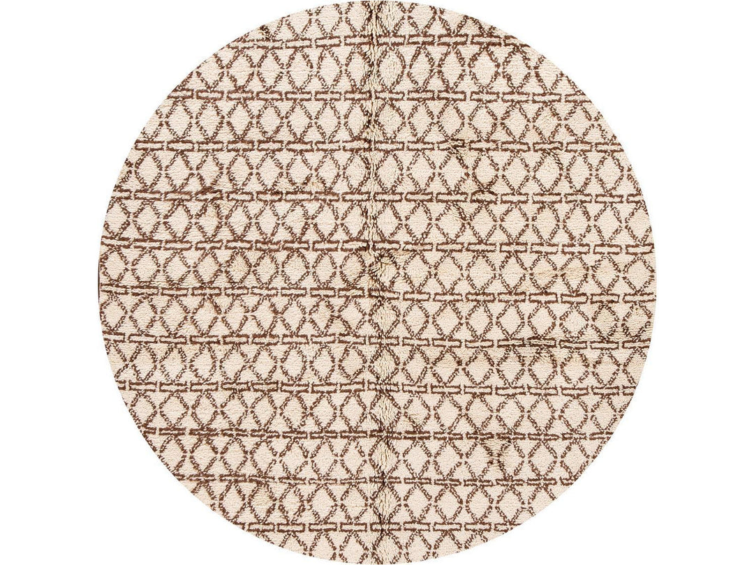 Modern Ivory Moroccan Tribal Wool Rug 6 X 8