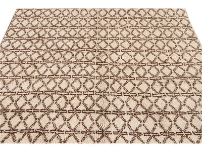 Modern Ivory Moroccan Tribal Wool Rug 6 X 8