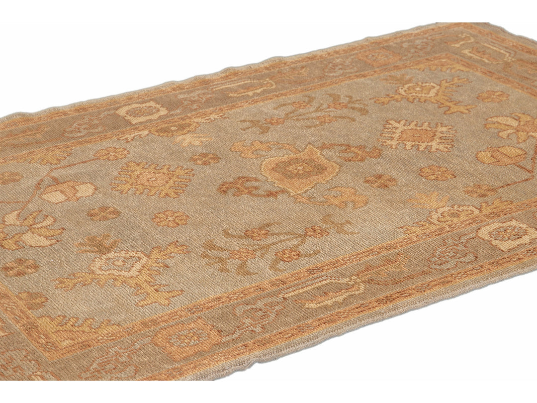 Modern Turkish Oushak Light Blue Handmade Floral Wool Rug