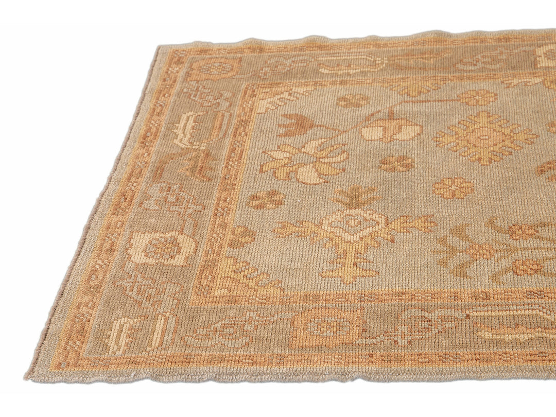 Modern Turkish Oushak Light Blue Handmade Floral Wool Rug