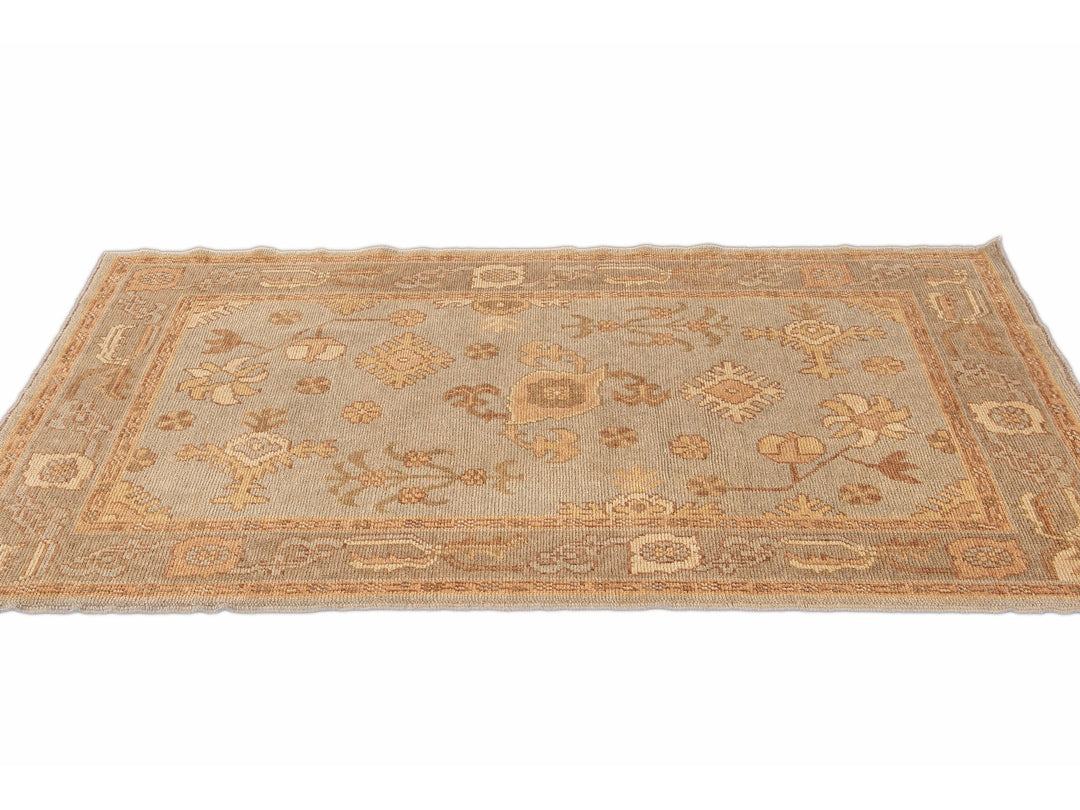 Modern Turkish Oushak Light Blue Handmade Floral Wool Rug
