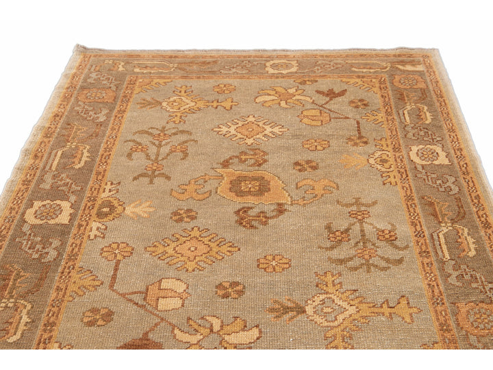 Modern Turkish Oushak Light Blue Handmade Floral Wool Rug