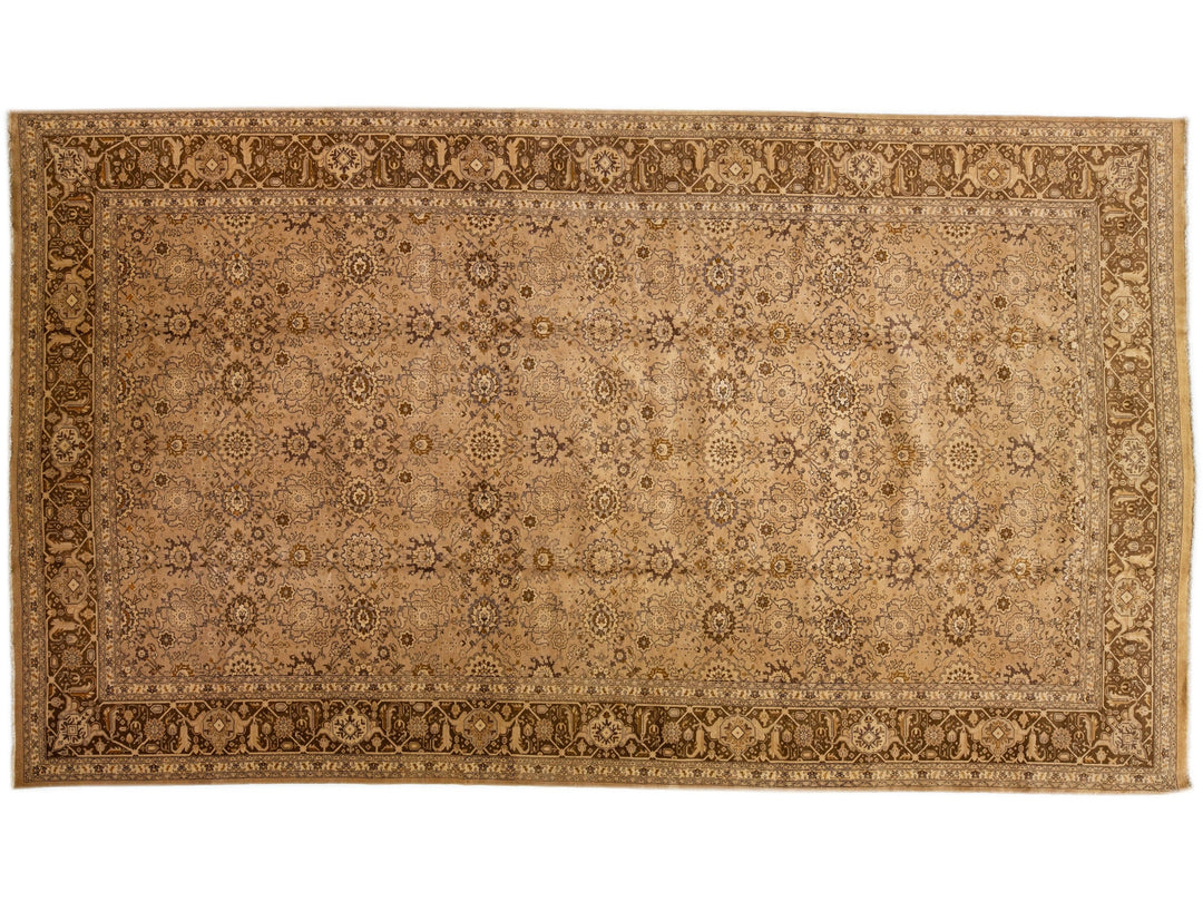 Oversize Antique Tabriz Handmade Allover Designed Brown Persian Wool Rug