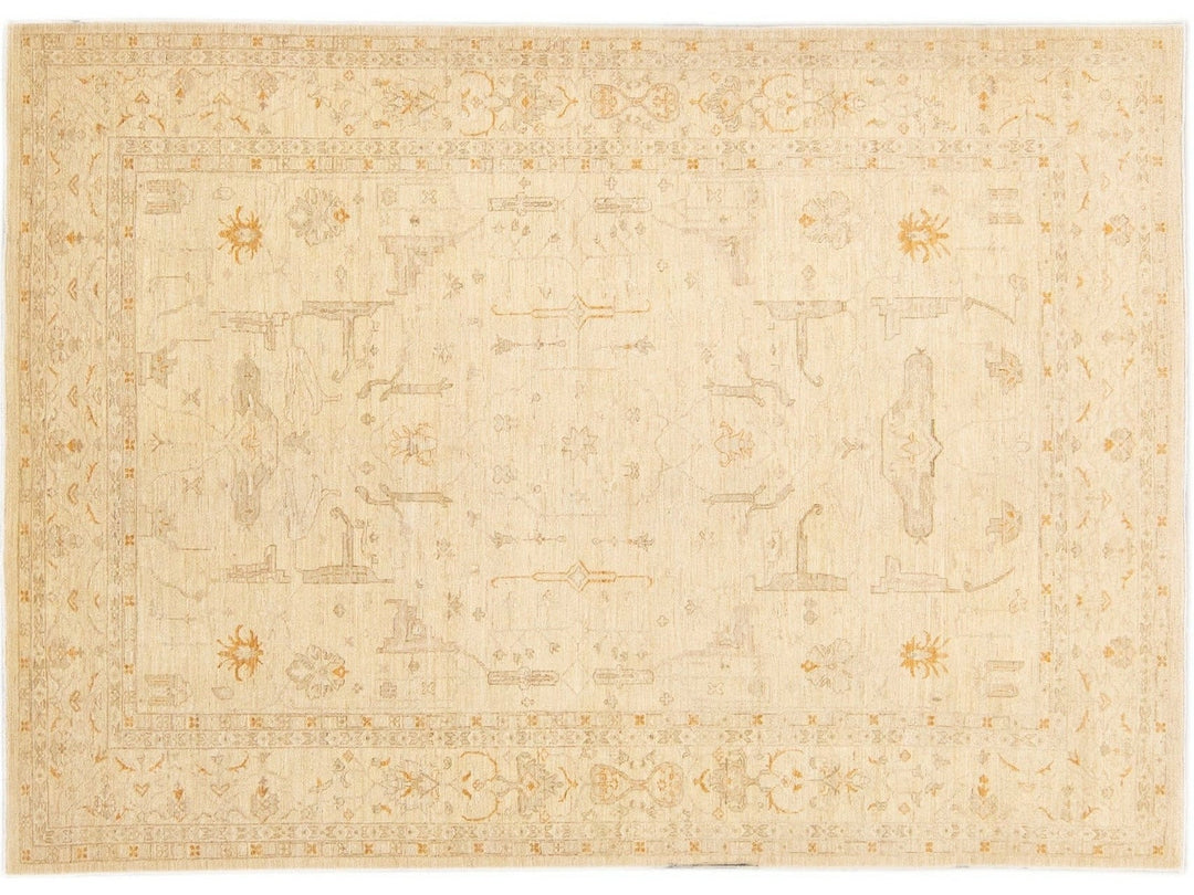 Modern Peshawar Beige Handmade Allover Motif Wool Rug