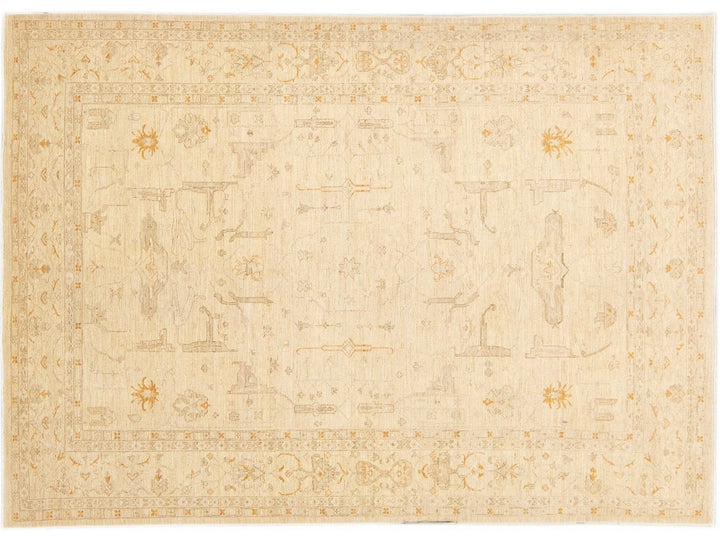 Modern Peshawar Beige Handmade Allover Motif Wool Rug