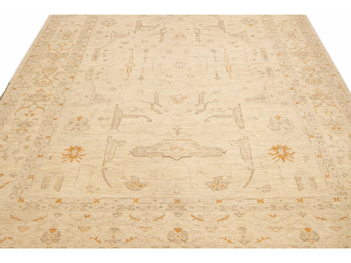 Modern Peshawar Beige Handmade Allover Motif Wool Rug