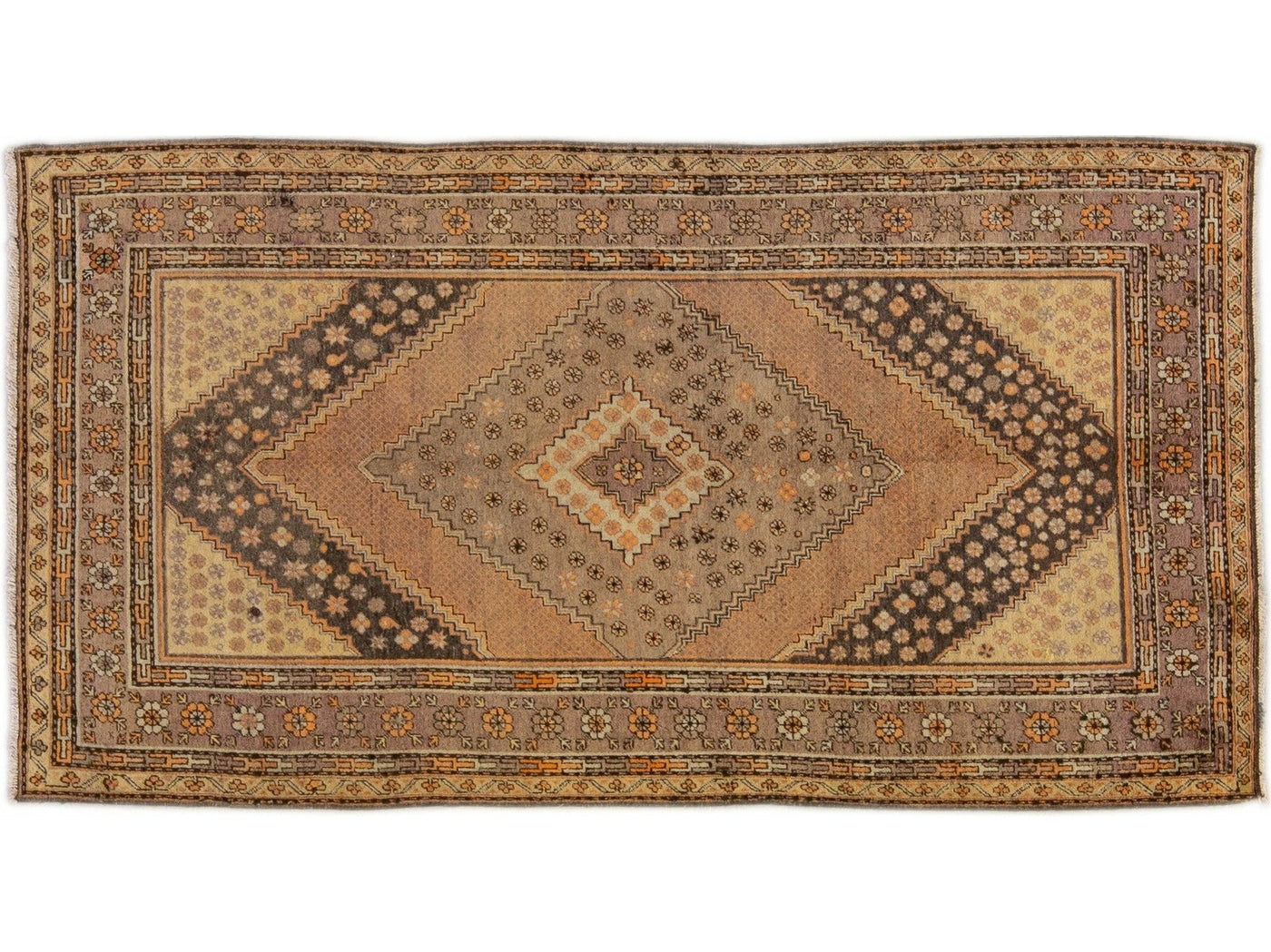 Antique Khotan Handmade Tan Medallion Wool Rug