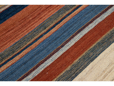 Modern Striped Kilim Wool Rug 13 X 20