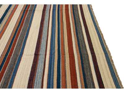 Modern Striped Kilim Wool Rug 13 X 20
