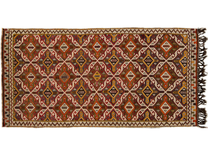 Vintage Sumack Handmade Geometric Designed Multicolor Wool Rug