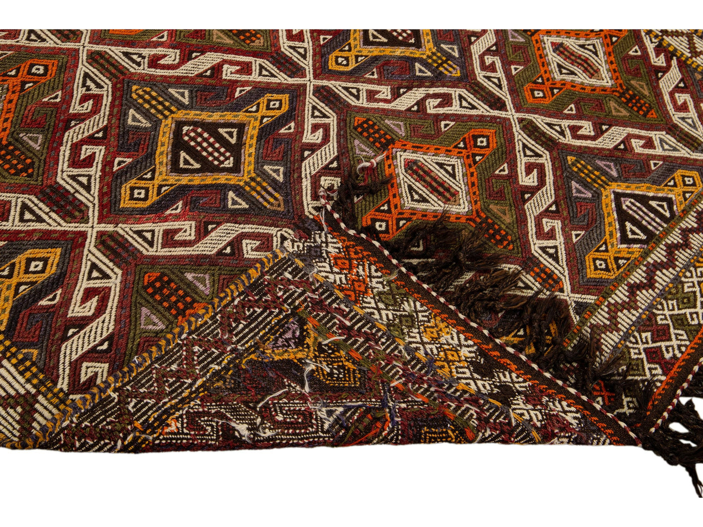 Vintage Sumack Handmade Geometric Designed Multicolor Wool Rug