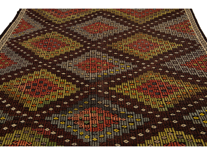 Vintage Soumak Wool Rug 7 X 9