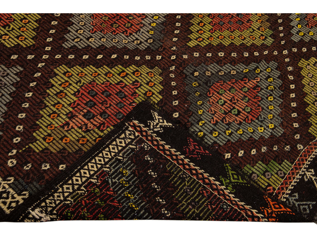 Vintage Soumak Wool Rug 7 X 9
