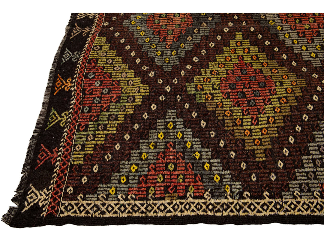 Vintage Soumak Wool Rug 7 X 9