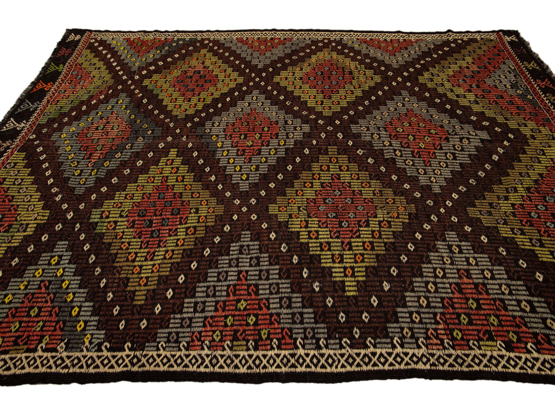 Vintage Soumak Wool Rug 7 X 9