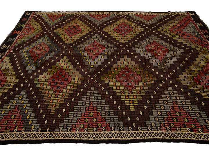 Vintage Soumak Wool Rug 7 X 9