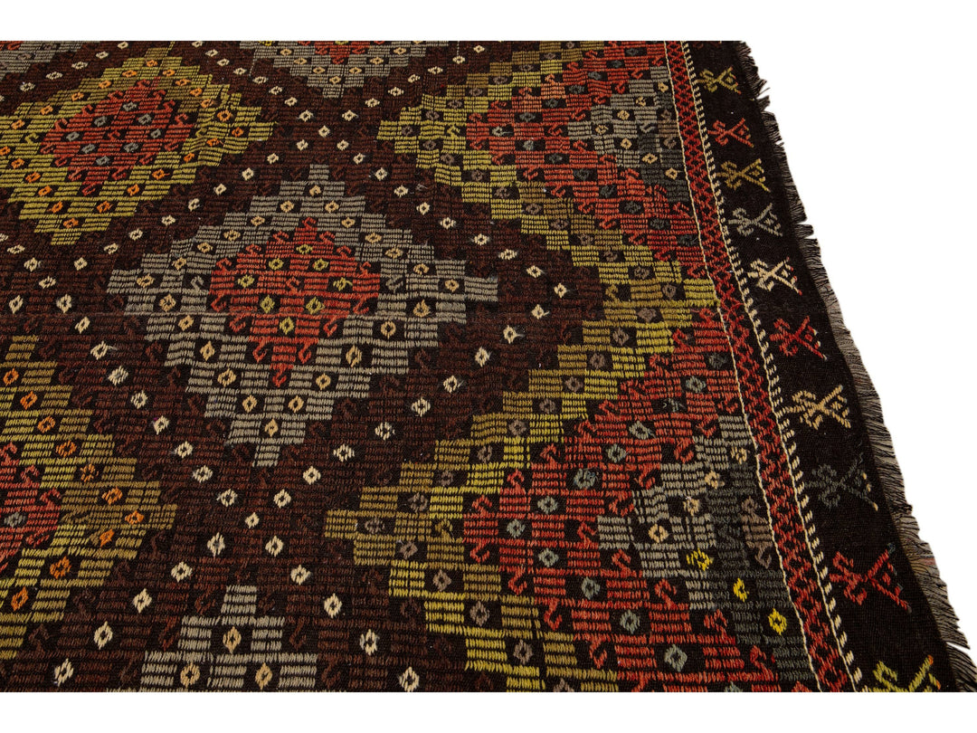 Vintage Soumak Wool Rug 7 X 9