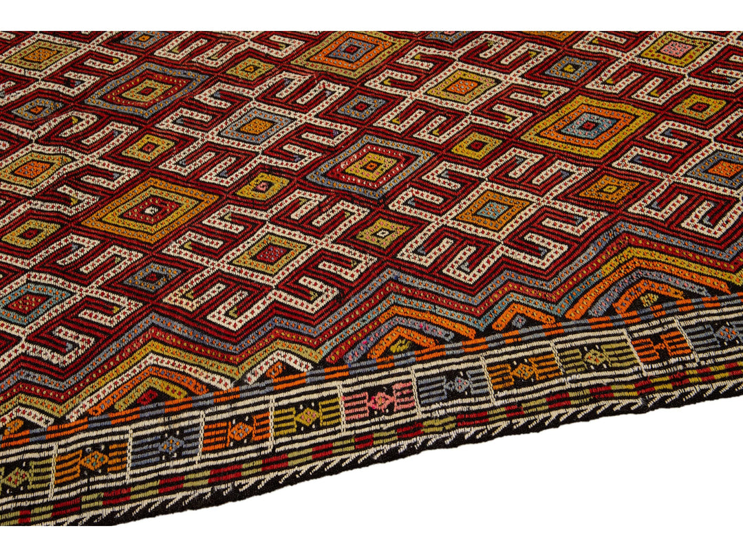 Vintage Soumak Wool Rug 5 X 6