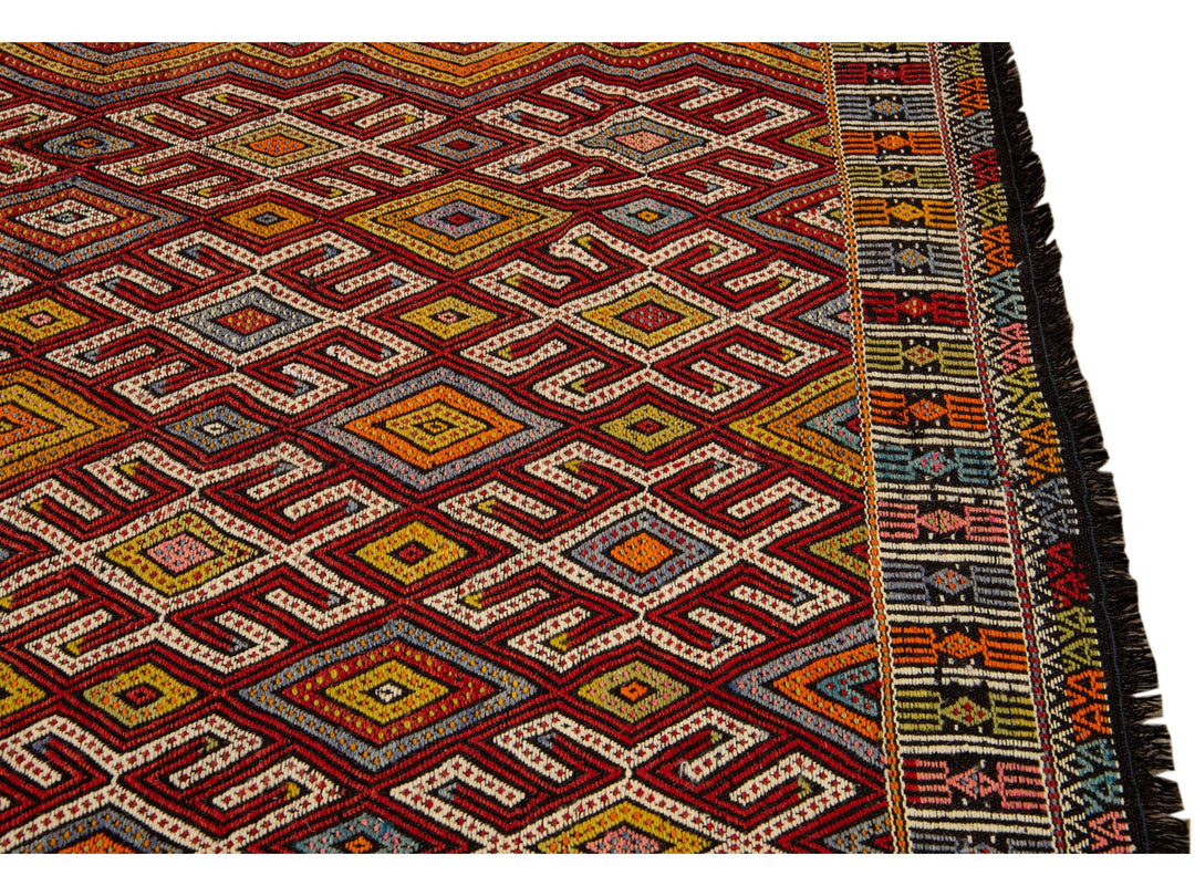 Vintage Soumak Wool Rug 5 X 6