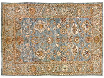 Blue Modern Sultanabad Handmade Oversize Floral Wool Rug