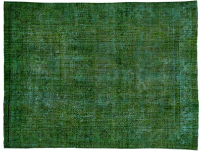 Green Vintage Persian Overdyed Handmade Allover Wool Rug