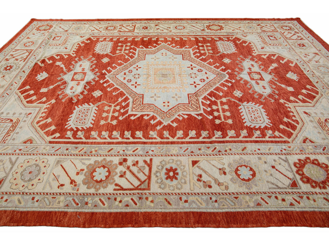 Modern Oushak Wool Rug 11 X 14