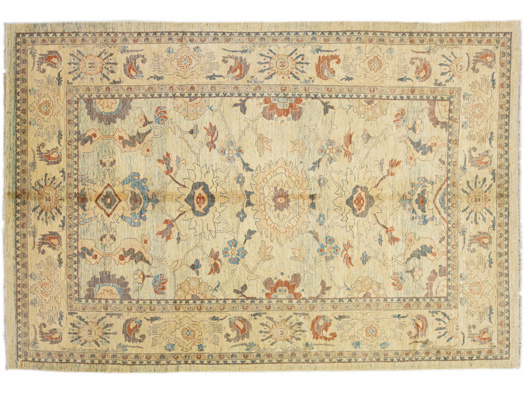 Tan Modern Sultanabad Handmade Floral Motif Wool Rug