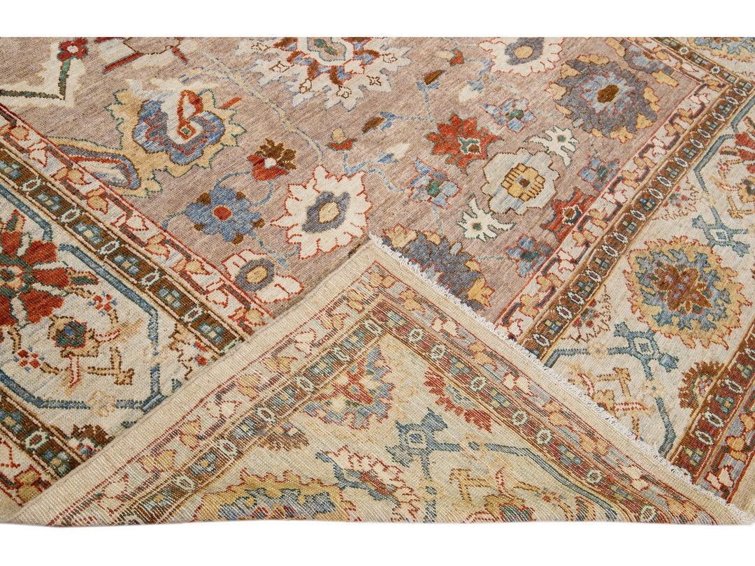 Brown Modern Sultanabad Handmade Wool Rug with Floral Design