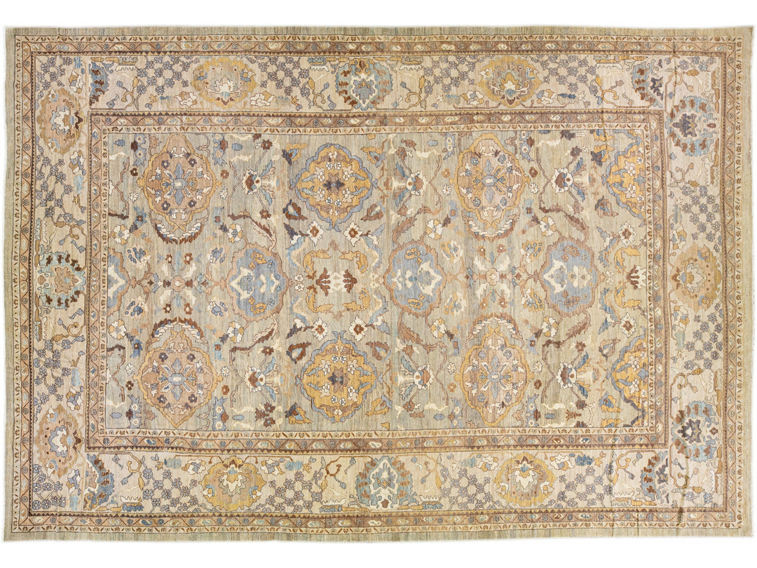 Grey and Beige Modern Handmade Sultanabad Oversize Floral Wool Rug