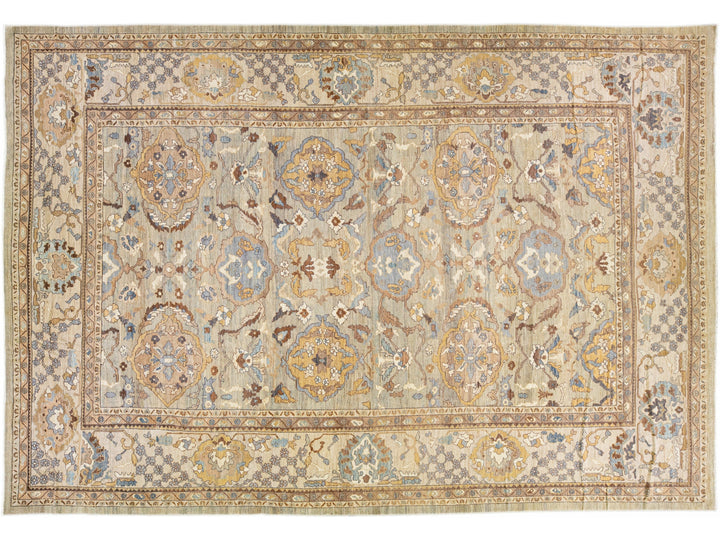 Grey and Beige Modern Handmade Sultanabad Oversize Floral Wool Rug