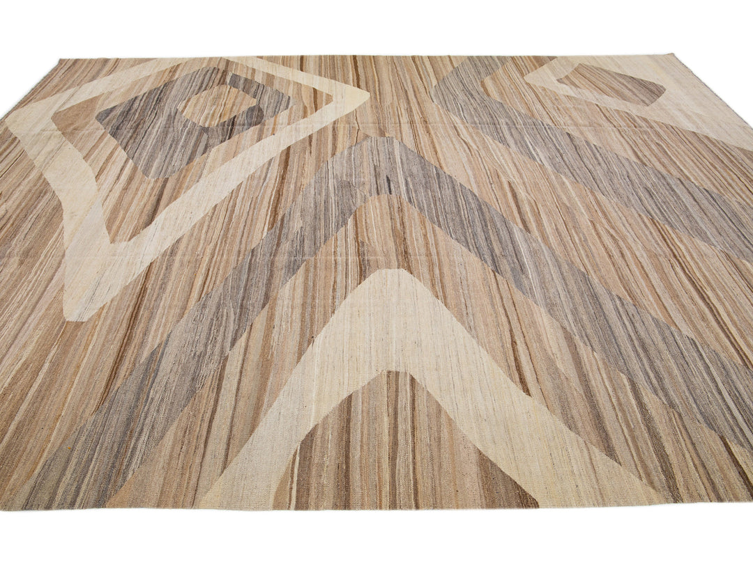 Modern Flat-Weave Wool Rug 10 X 13