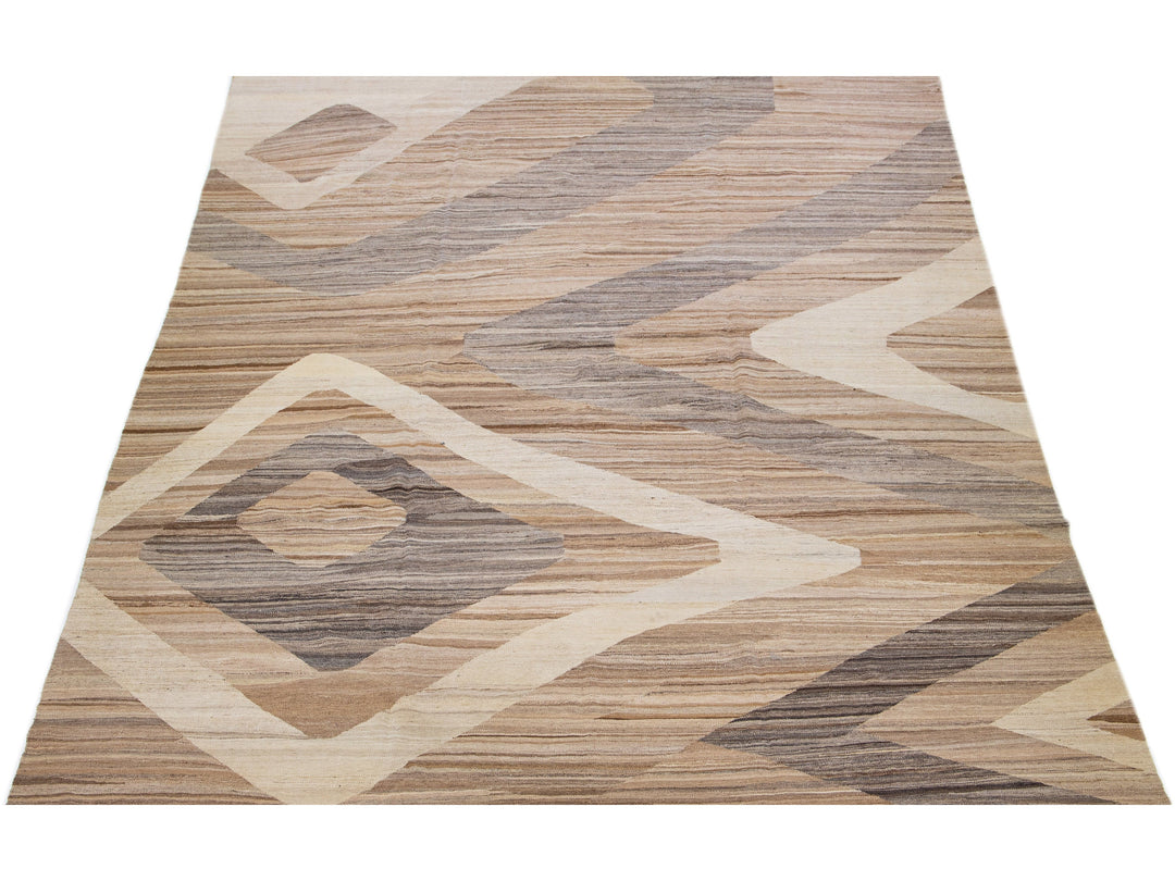Modern Flat-Weave Wool Rug 10 X 13